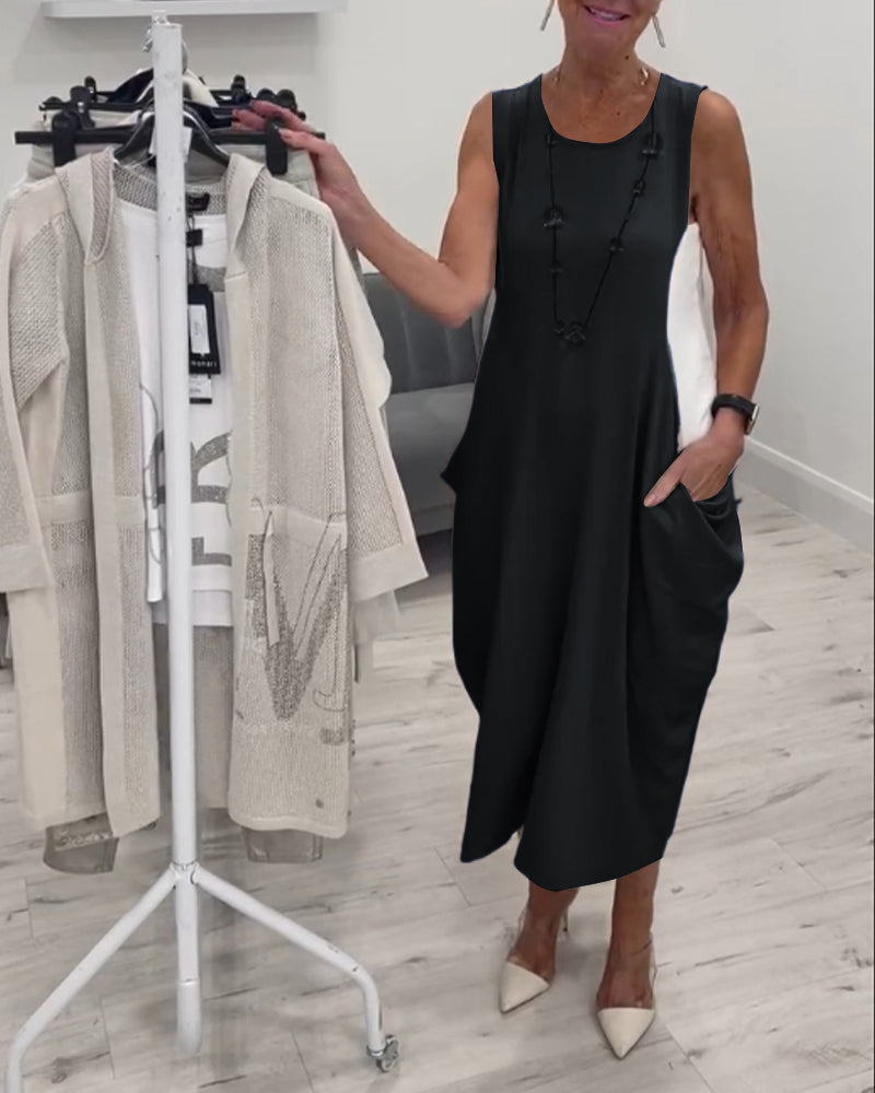 Marian™ l Robe Sans Manches Patchwork avec Poches