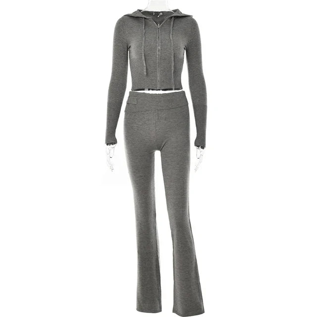 Isadora™ l Ensemble d'Entraînement Élastique Crop Top et Pantalon Évasé