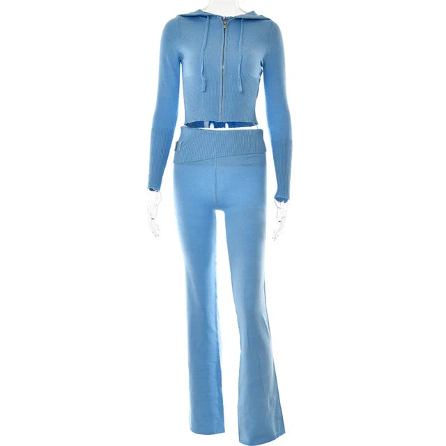 Isadora™ l Ensemble d'Entraînement Élastique Crop Top et Pantalon Évasé