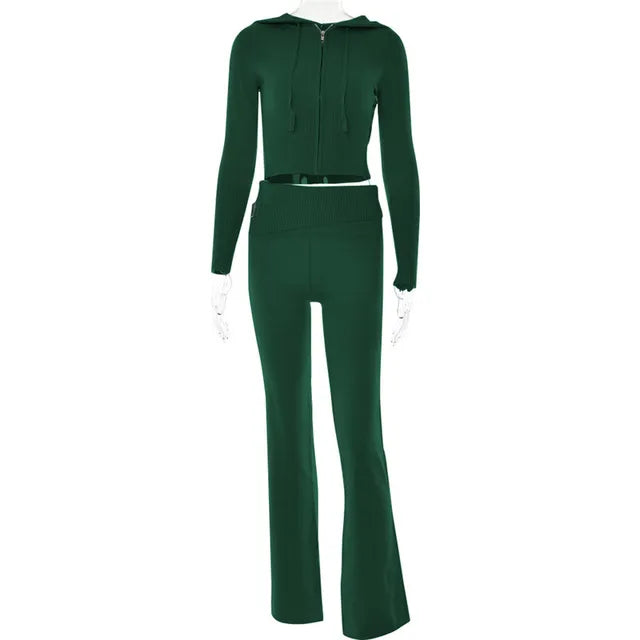 Isadora™ l Ensemble d'Entraînement Élastique Crop Top et Pantalon Évasé