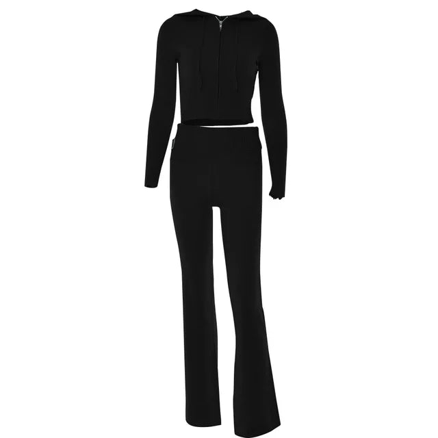 Isadora™ l Ensemble d'Entraînement Élastique Crop Top et Pantalon Évasé